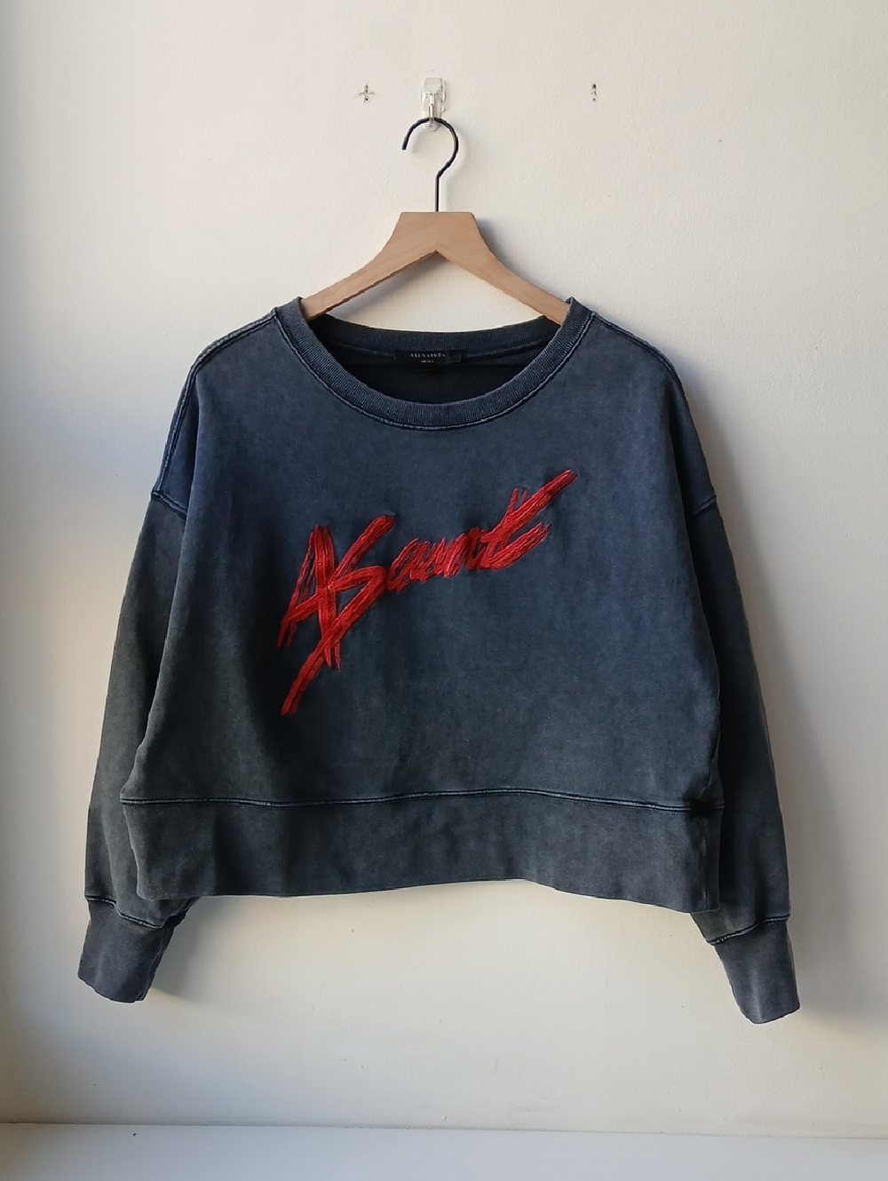 All Saints Crop Embroidered Sweatshirt Gray Women's Small